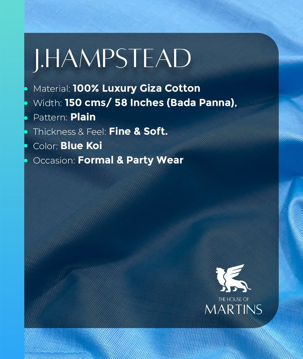 J.Hampstead Luxury Giza Cotton Fabric Blue Koi Colour - Tepchi Men
