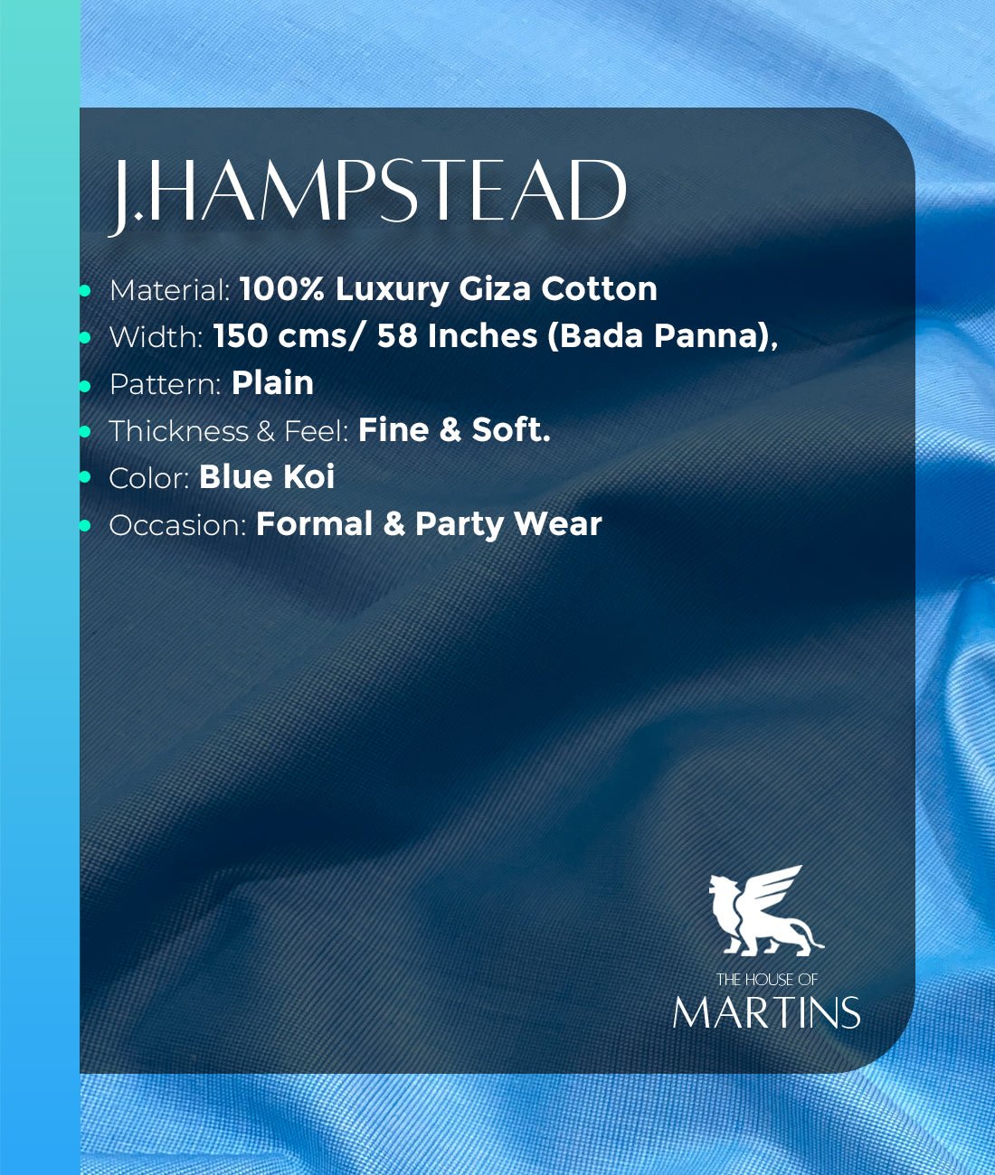 J.Hampstead Luxury Giza Cotton Fabric Blue Koi Colour - Tepchi Men