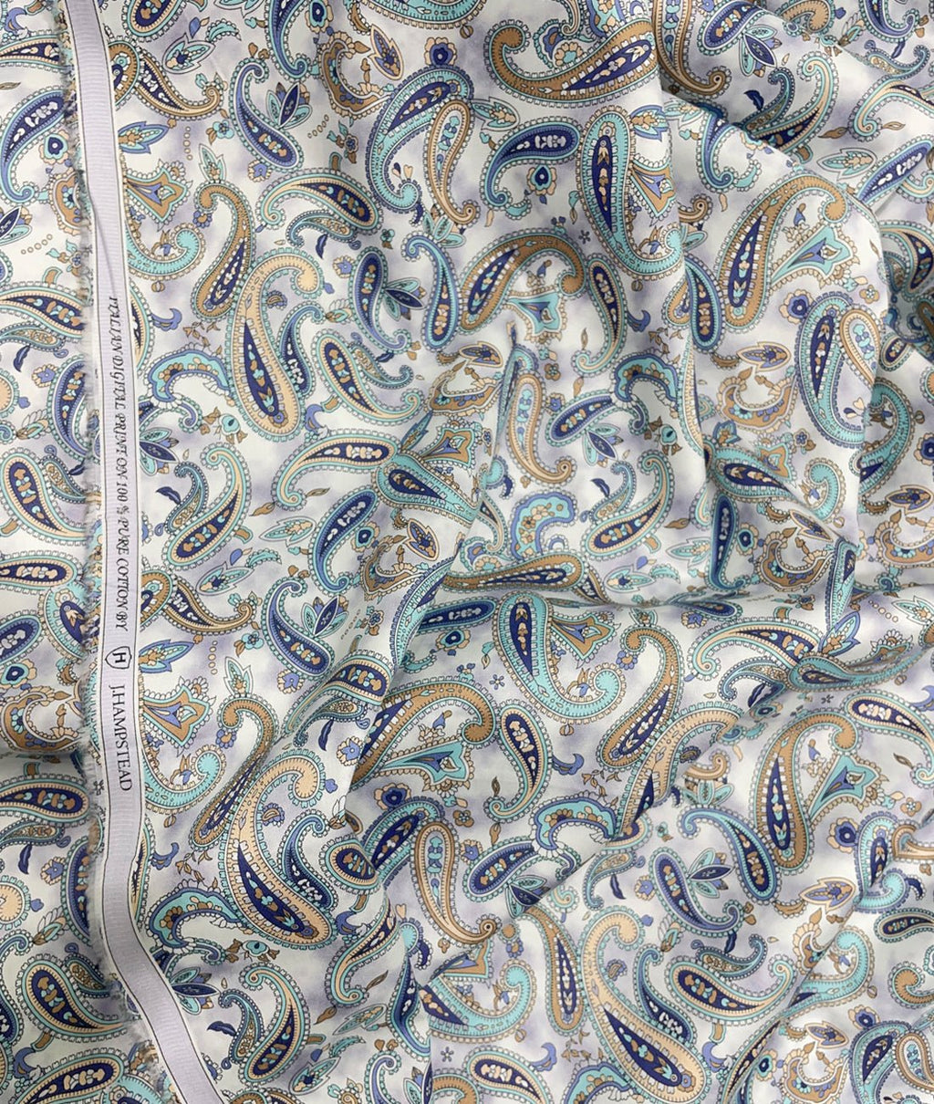 J.Hampstead Luxury Giza Cotton Paisley Printed Men's Unstitched Fabric - Tepchi Men