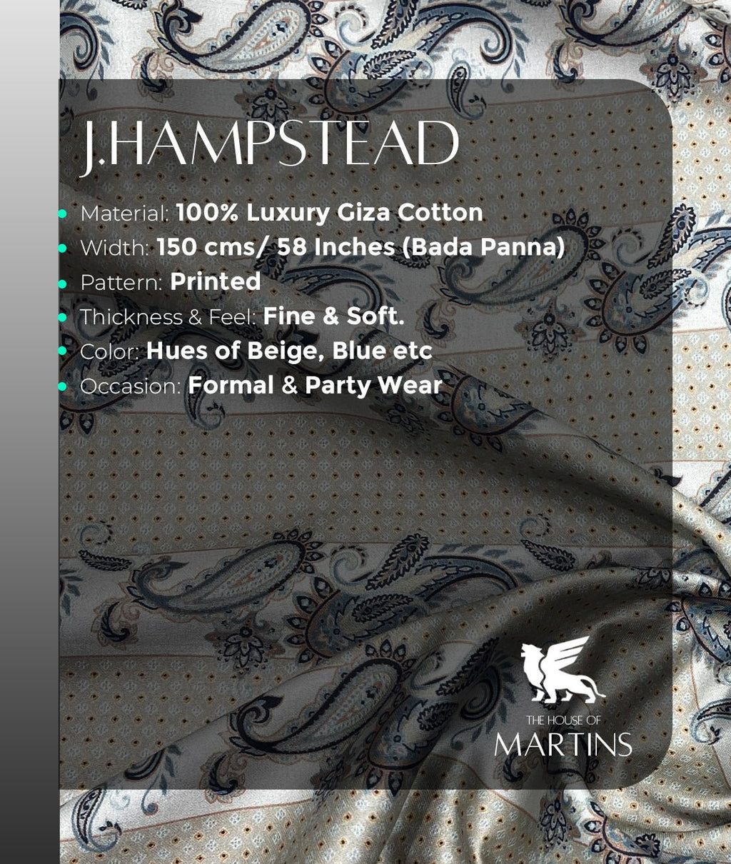 J.Hampstead Paisley Printed Luxury Giza Cotton Fabric for Shirts - Tepchi Men