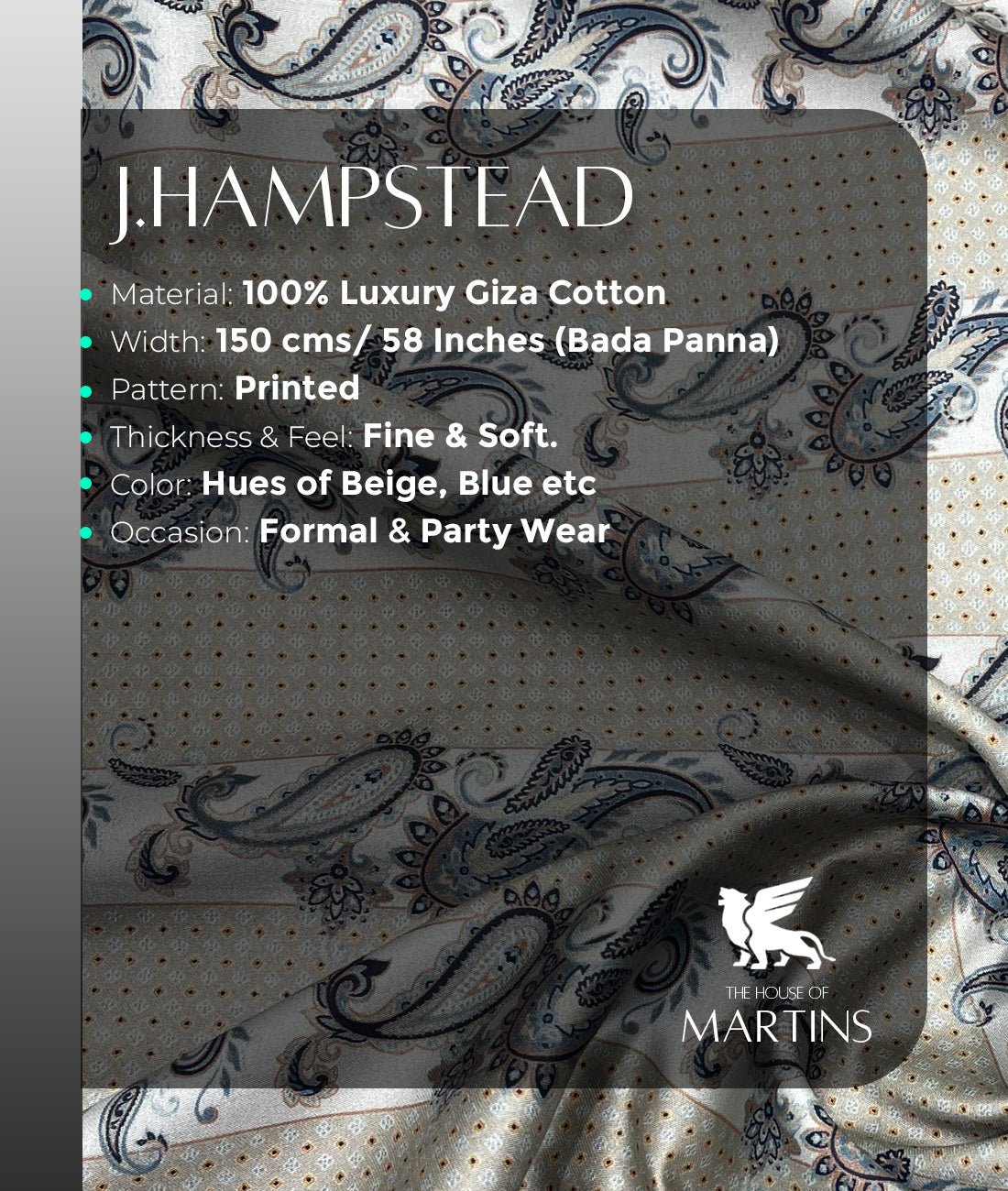 J.Hampstead Paisley Printed Luxury Giza Cotton Fabric for Shirts - Tepchi Men
