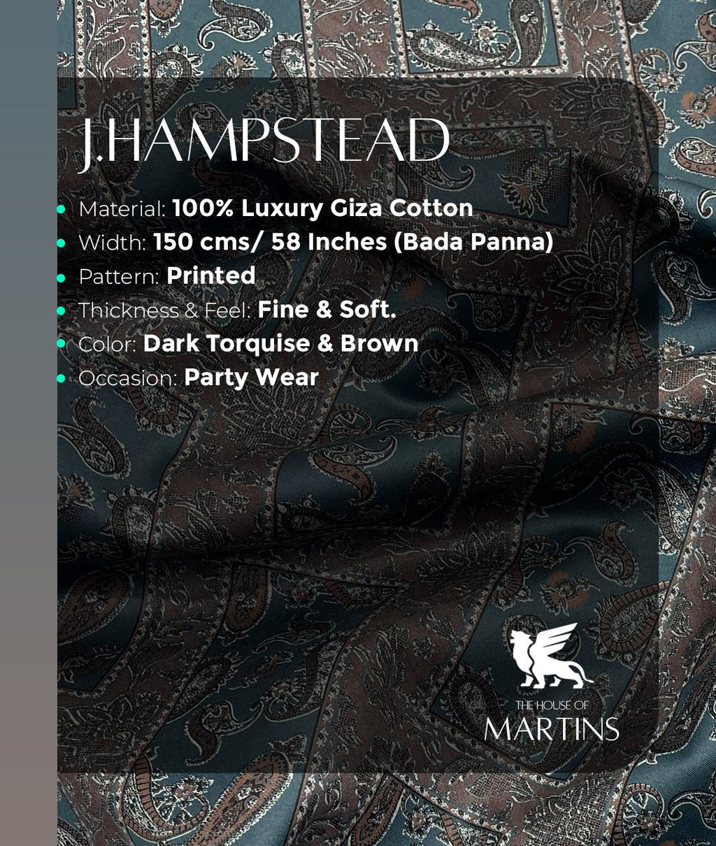 J.Hampstead Paisley Printed Luxury Giza Cotton Shirt Fabric - Tepchi Men