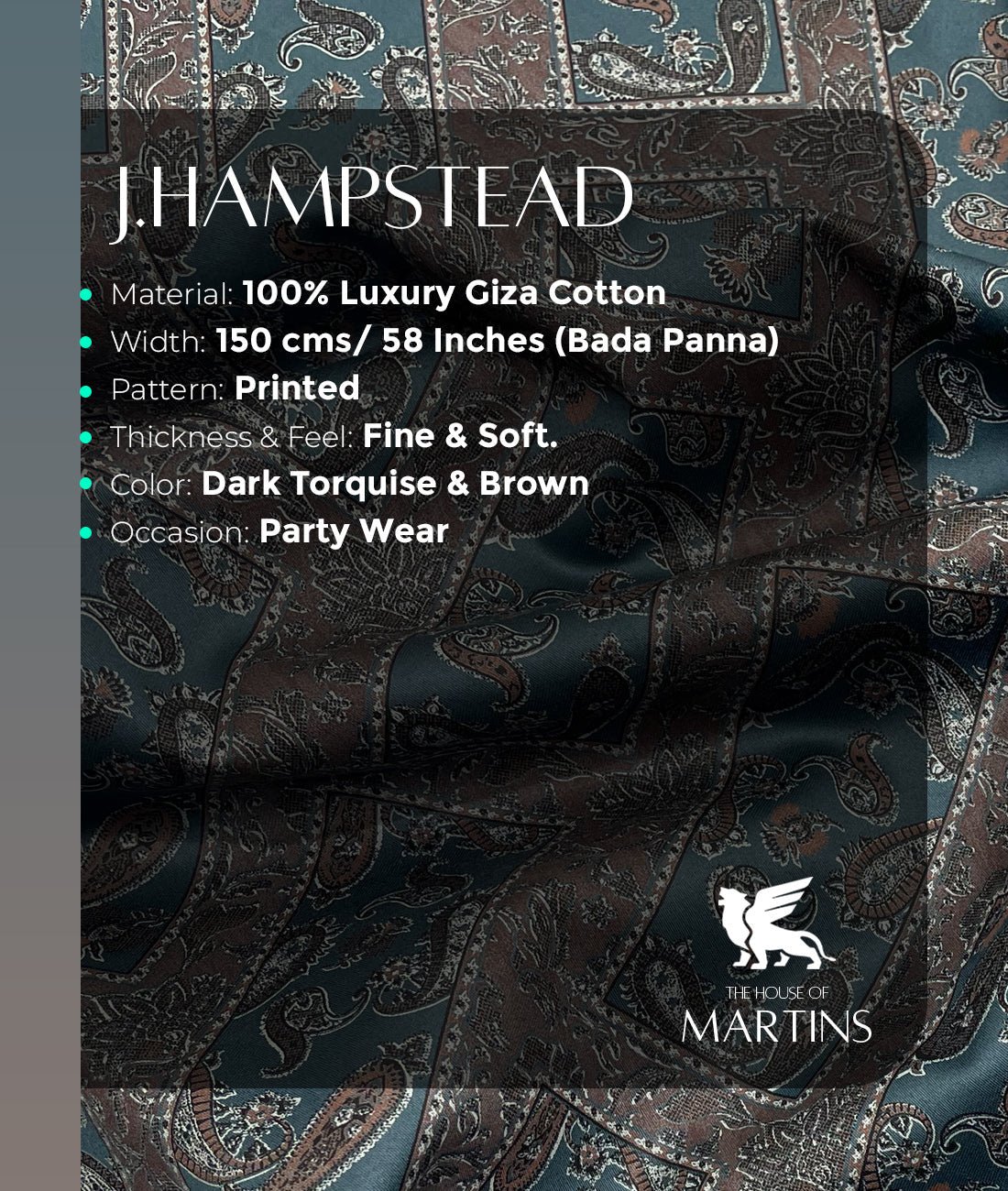 J.Hampstead Paisley Printed Luxury Giza Cotton Shirt Fabric - Tepchi Men