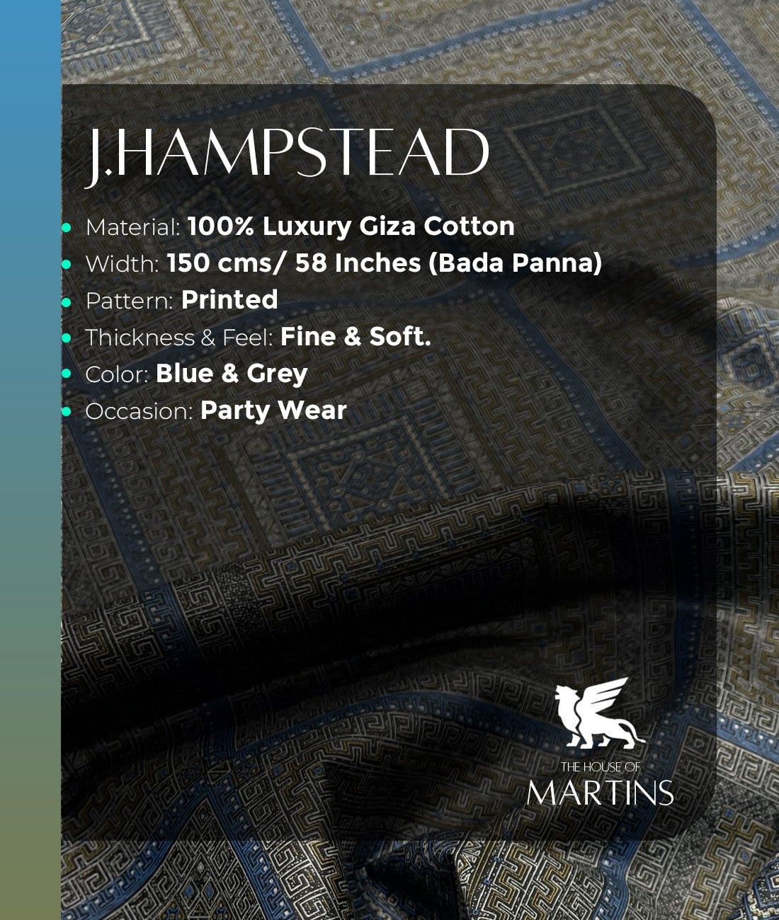 J.Hampstead Printed Luxury Giza Cotton 2 Ply Fabric for Shirt - Tepchi Men