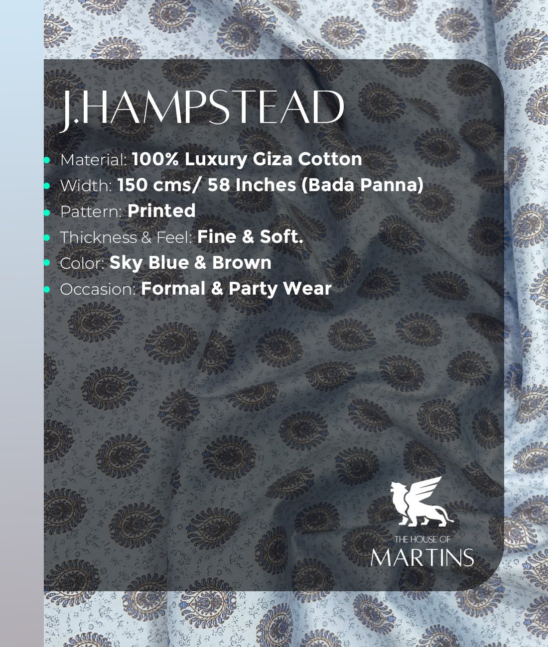 J.Hampstead Printed Luxury Giza Cotton Fabric for Men's Shirt - Tepchi Men