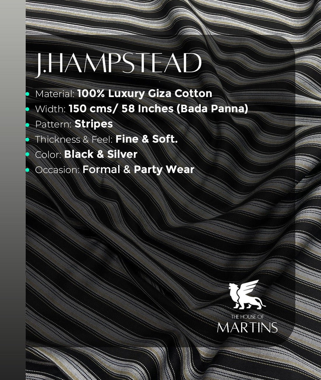 J.Hampstead Stripe Luxury 2 Ply Cotton Fabric for Premium Men's Shirt - Tepchi Men