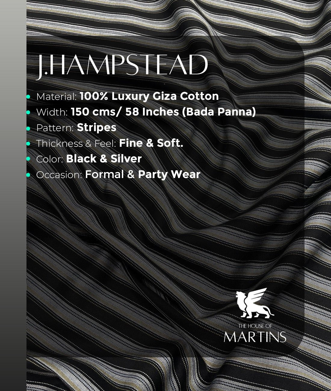 J.Hampstead Stripe Luxury 2 Ply Cotton Fabric for Premium Men's Shirt - Tepchi Men