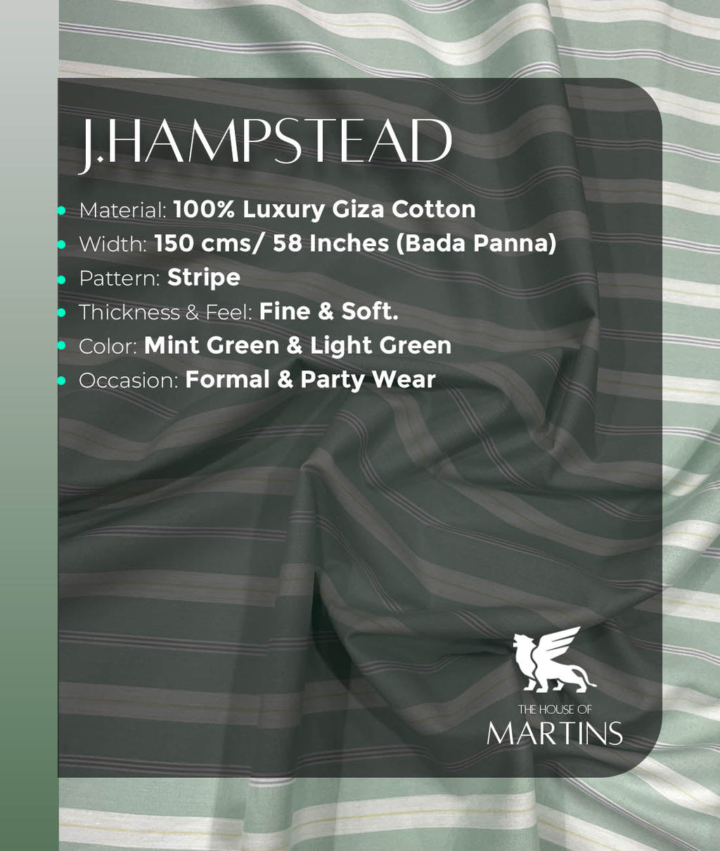 J.Hampstead Stripe Luxury Giza Cotton Fabric for Men's Shirt - Tepchi Men