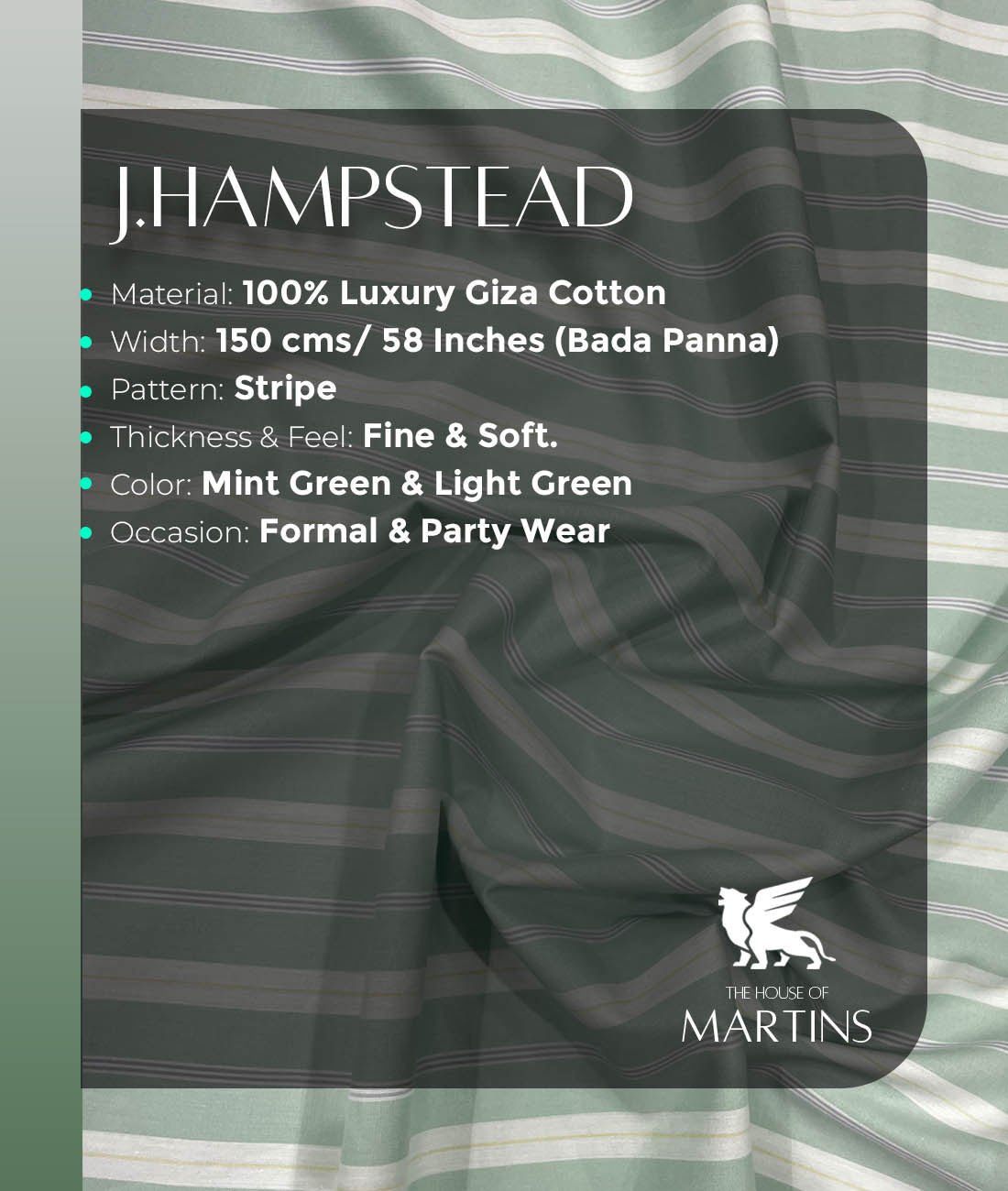 J.Hampstead Stripe Luxury Giza Cotton Fabric for Men's Shirt - Tepchi Men