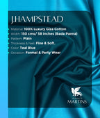 J.Hampstead Teal Blue Luxury Giza Cotton Fabric for Men's - Tepchi Men