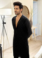 Kartik Aryan Inspired Heavy Embroidered Open Neck Kurta - Tepchi Men