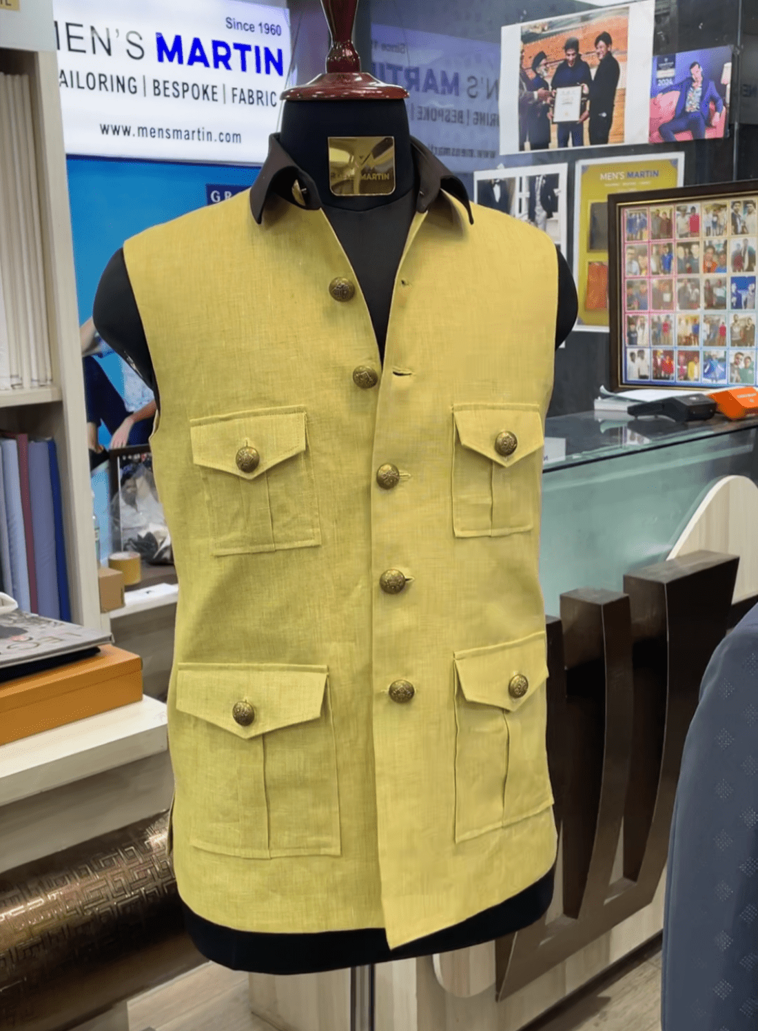 Linen 4 Pockets Hunting Sadri for Royal Event - Tepchi Men