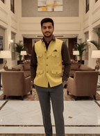 Linen 4 Pockets Hunting Sadri for Royal Event - Tepchi Men