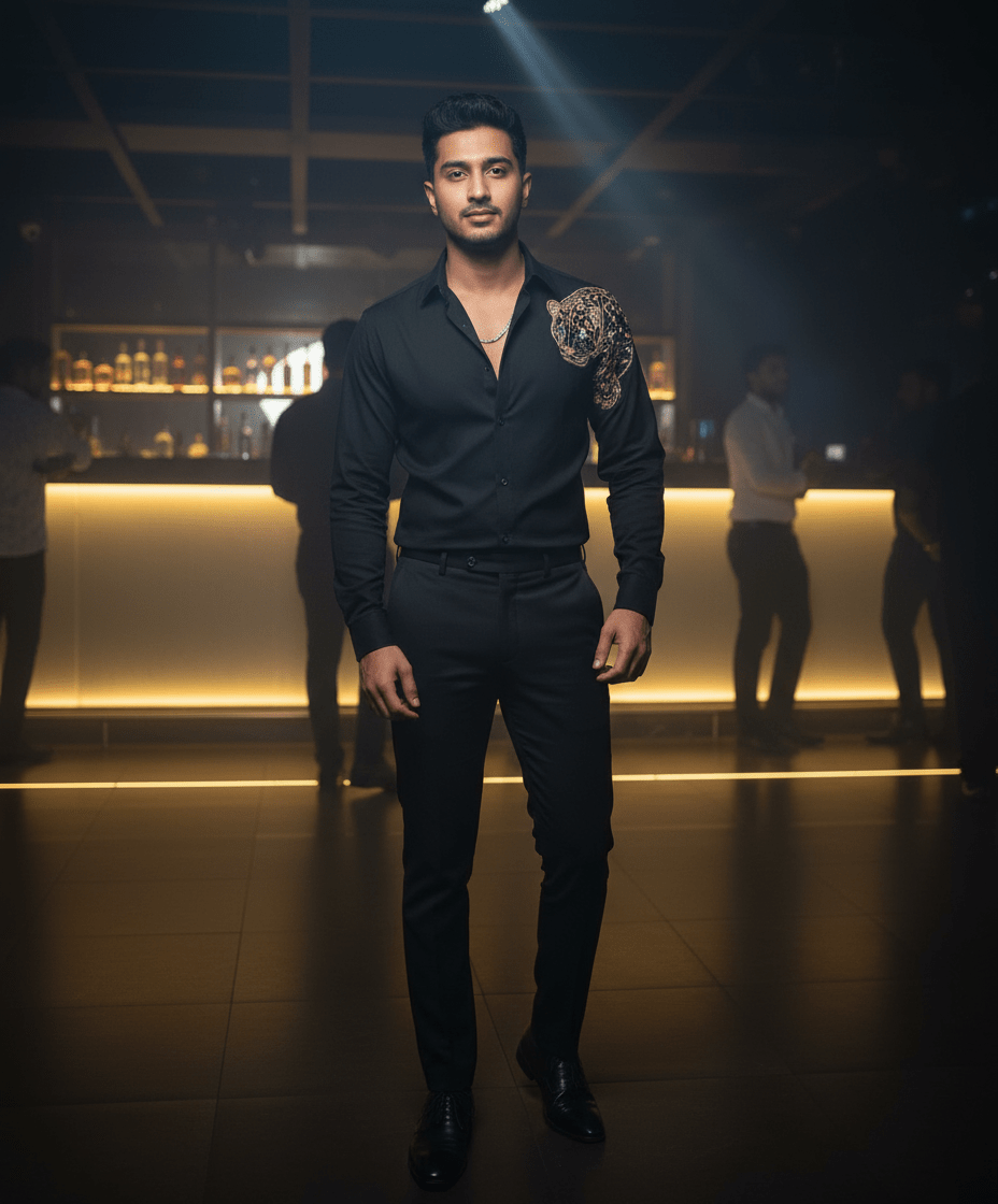 Lion Hand Embroidered Designer Shirt for Clubbing - Tepchi Men