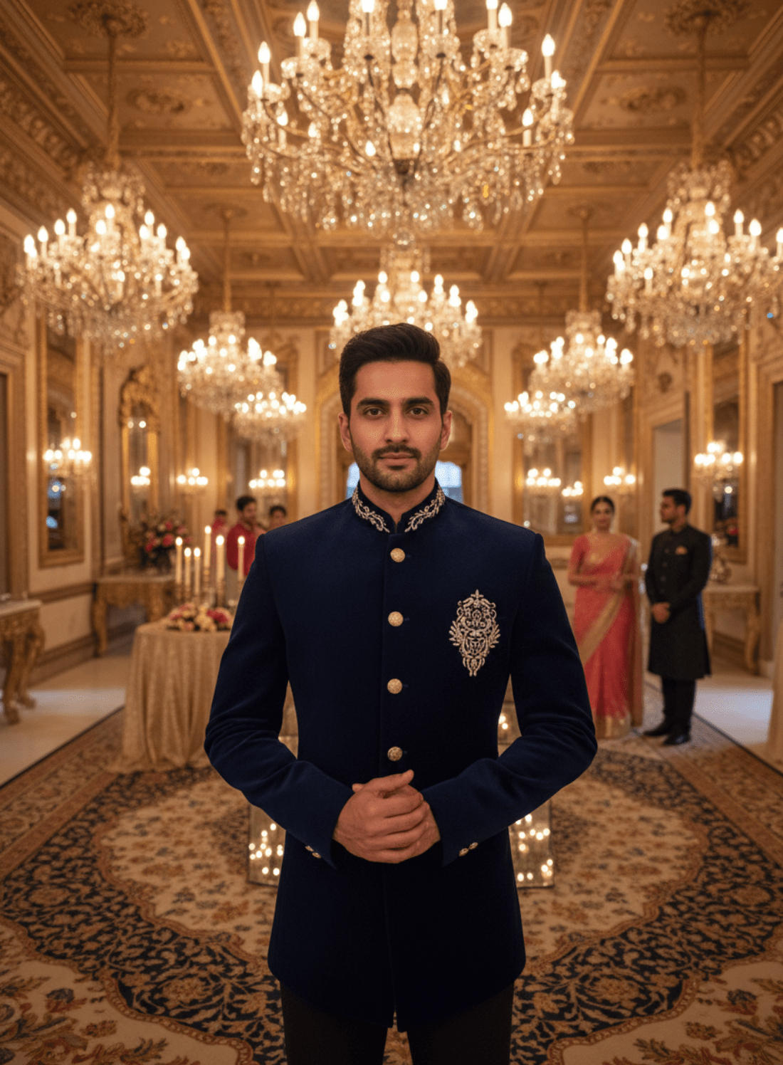 Luxury Velvet Hand Embroidered Bandhgala for Royal Wedding - Tepchi Men