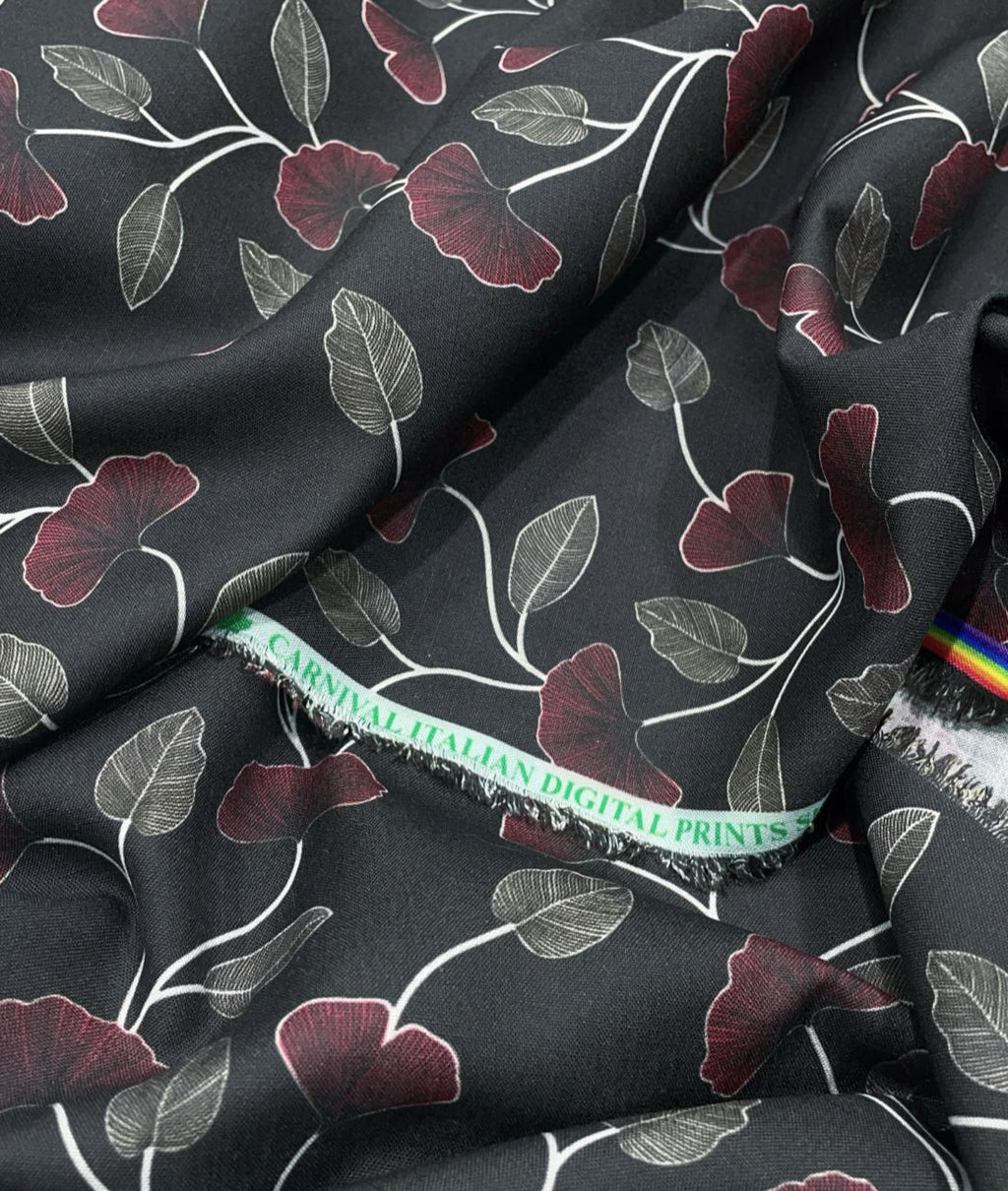 Noir Petal Printed Anti Wrinke Cotton Fabric for Men's Shirts & Kurta - Tepchi Men