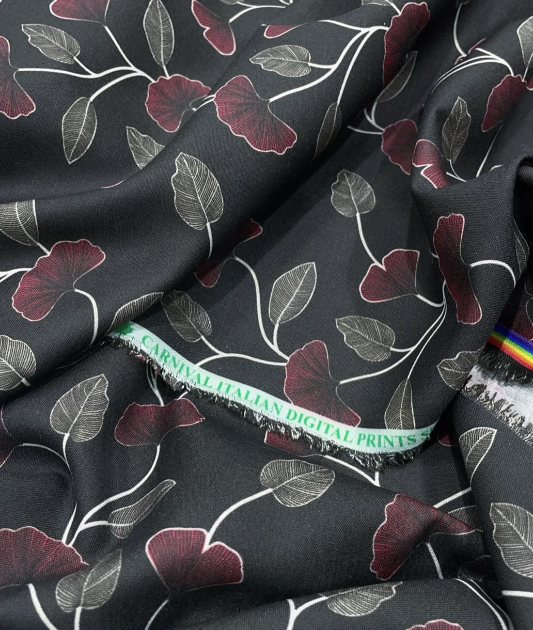 Noir Petal Printed Anti Wrinke Cotton Fabric for Men's Shirts & Kurta - Tepchi Men