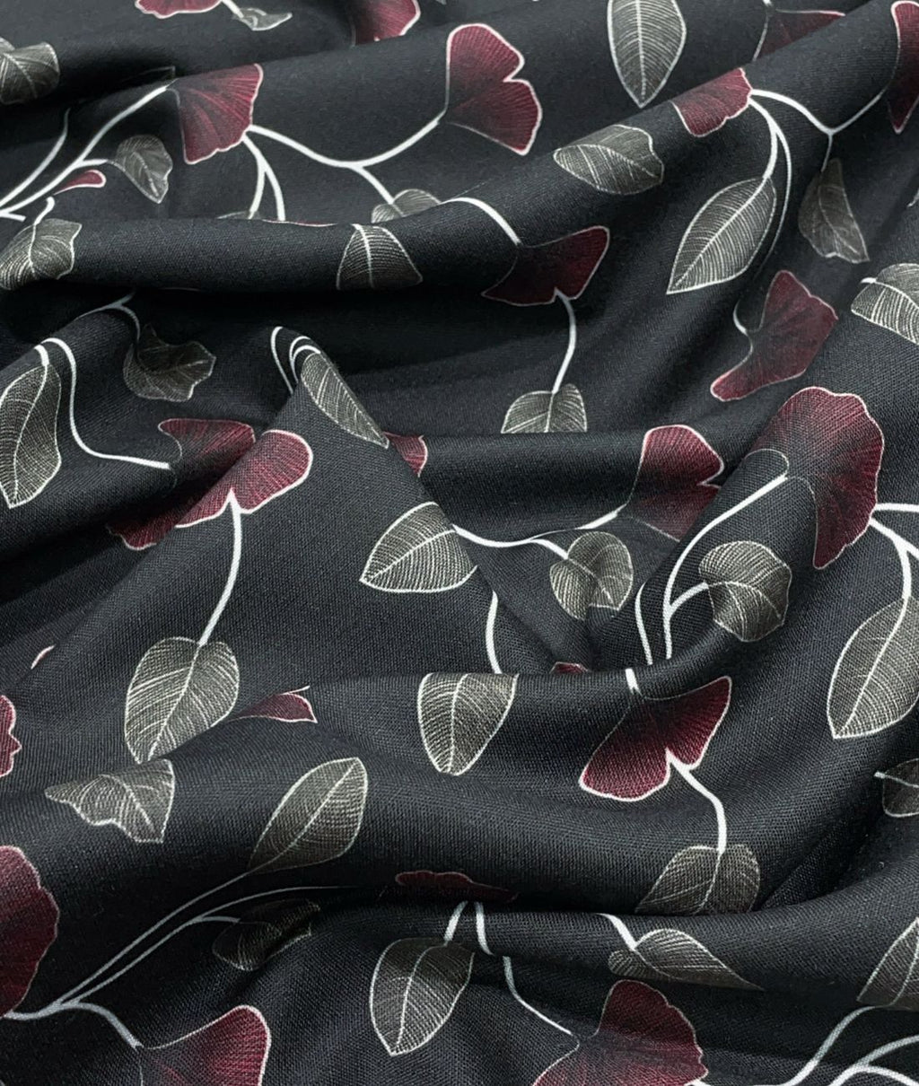 Noir Petal Printed Anti Wrinke Cotton Fabric for Men's Shirts & Kurta - Tepchi Men