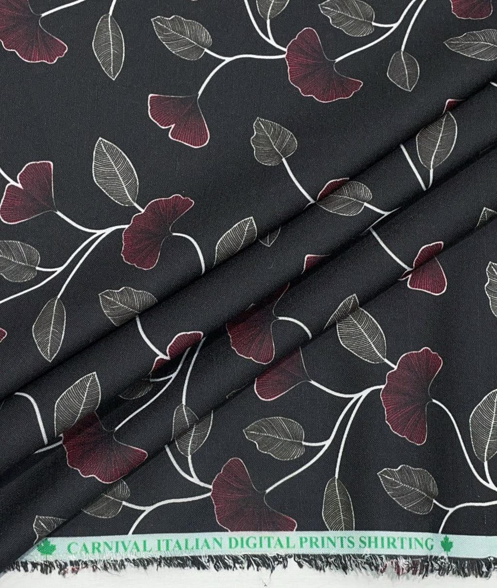 Noir Petal Printed Anti Wrinke Cotton Fabric for Men's Shirts & Kurta - Tepchi Men
