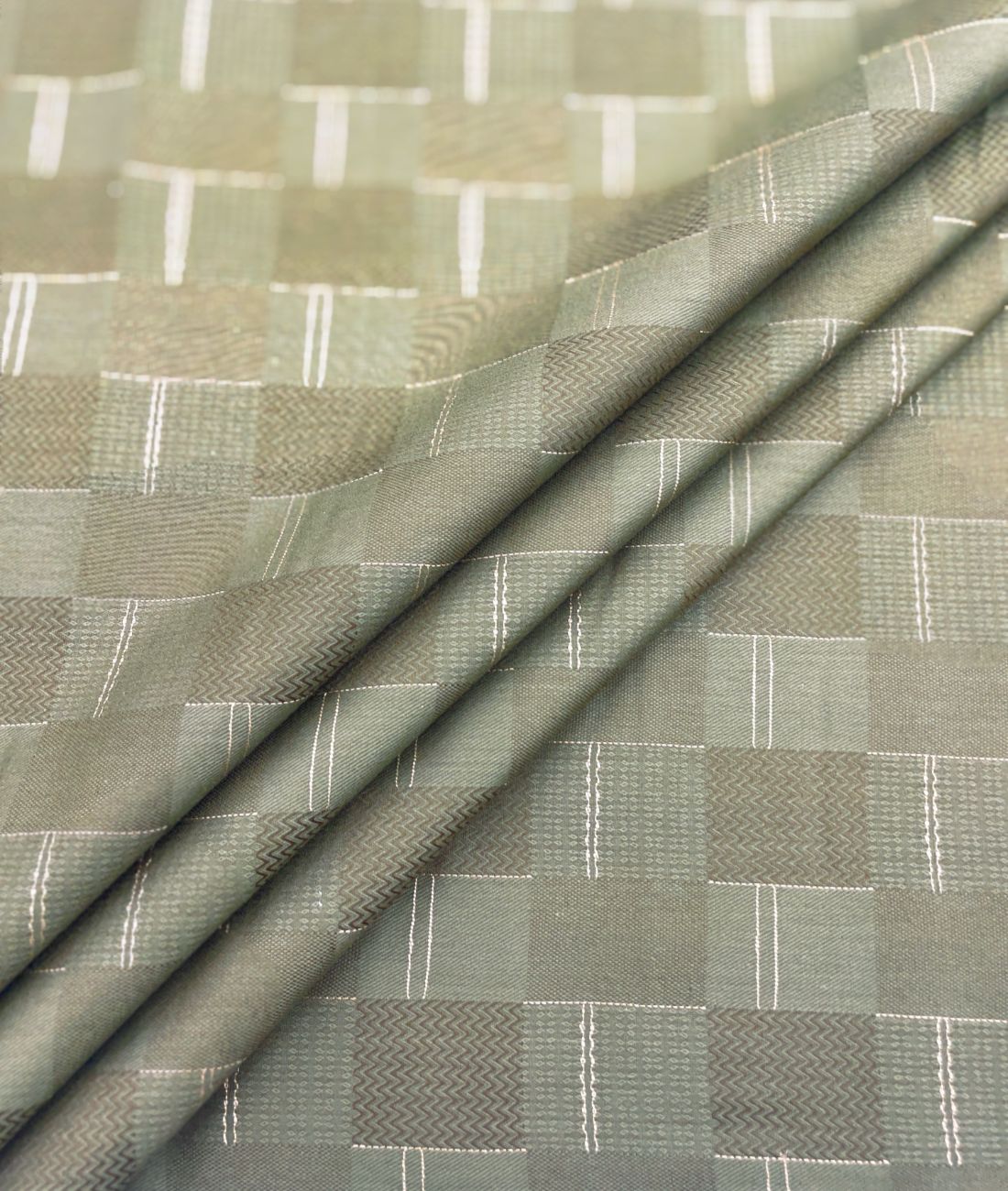 Olive Green Jacquard Giza Cotton Fabric for Shirt & Kurta - Tepchi Men