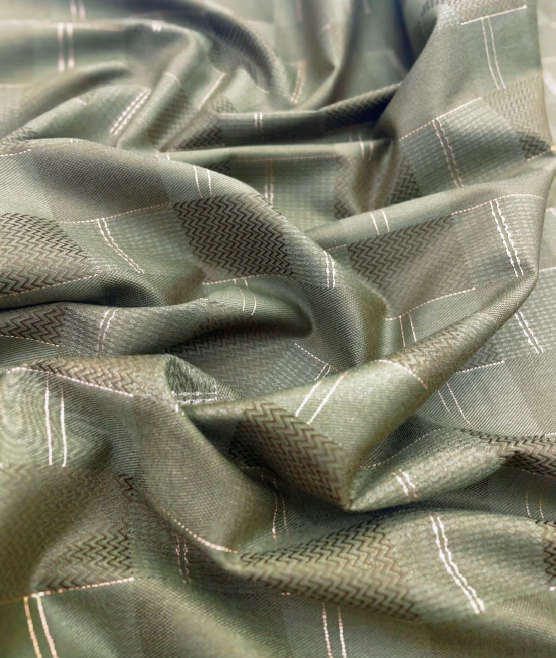 Olive Green Jacquard Giza Cotton Fabric for Shirt & Kurta - Tepchi Men