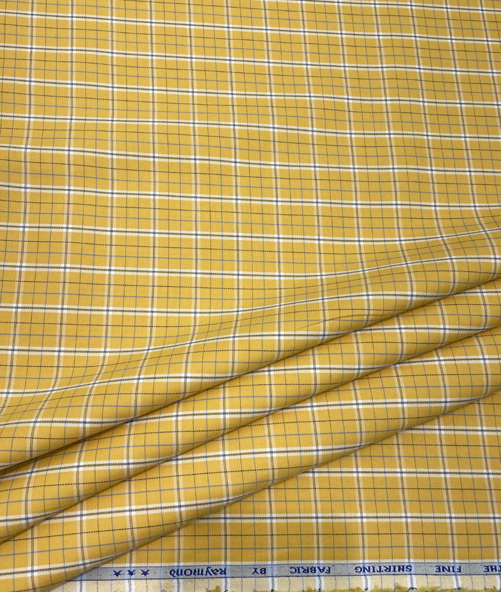 Raymonds Yellow Checks Premium Cotton Fabric for Men's Shirt - Tepchi Men