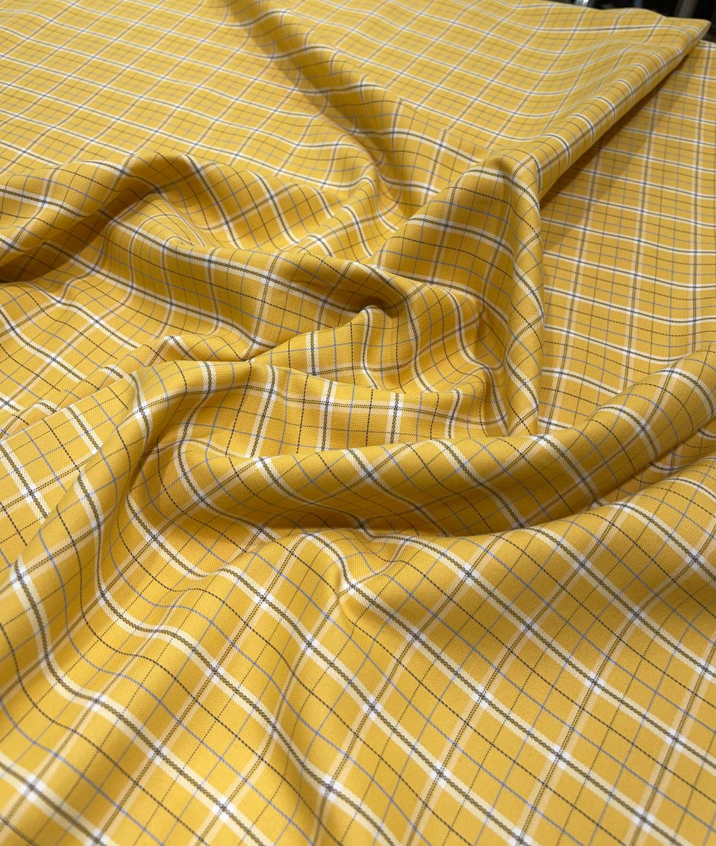Raymonds Yellow Checks Premium Cotton Fabric for Men's Shirt - Tepchi Men
