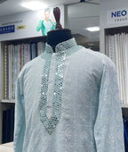 Real Mirror Work Luxury Hand Embroidered Kurta - Tepchi Men