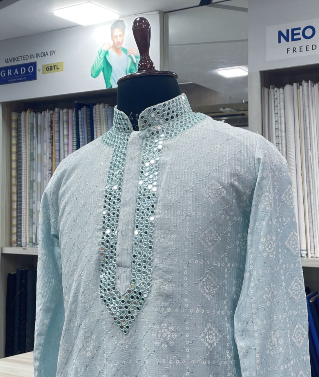 Real Mirror Work Luxury Hand Embroidered Kurta - Tepchi Men