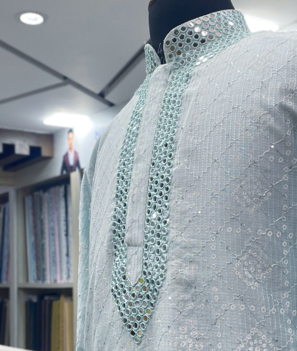 Real Mirror Work Luxury Hand Embroidered Kurta - Tepchi Men