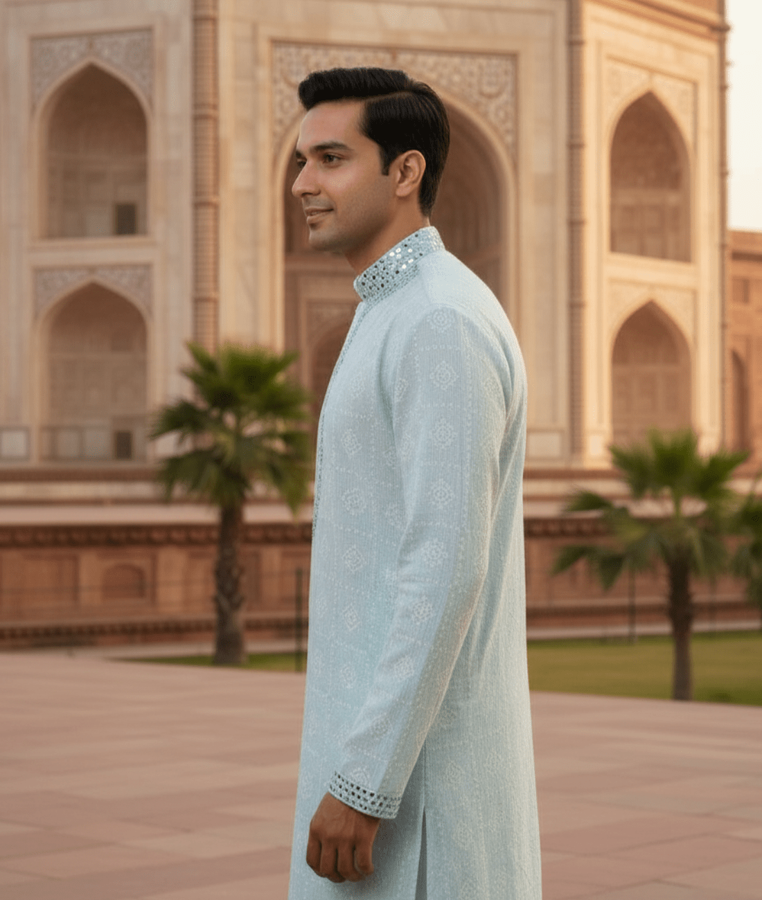 Real Mirror Work Luxury Hand Embroidered Kurta - Tepchi Men
