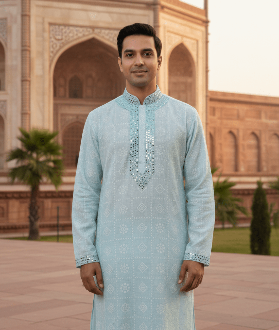 Real Mirror Work Luxury Hand Embroidered Kurta - Tepchi Men