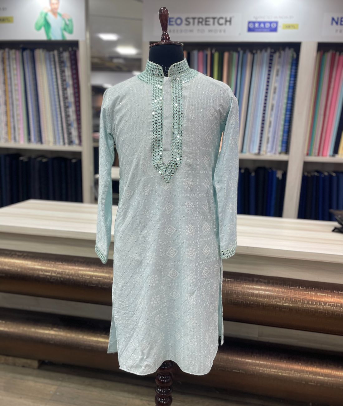 Real Mirror Work Luxury Hand Embroidered Kurta - Tepchi Men