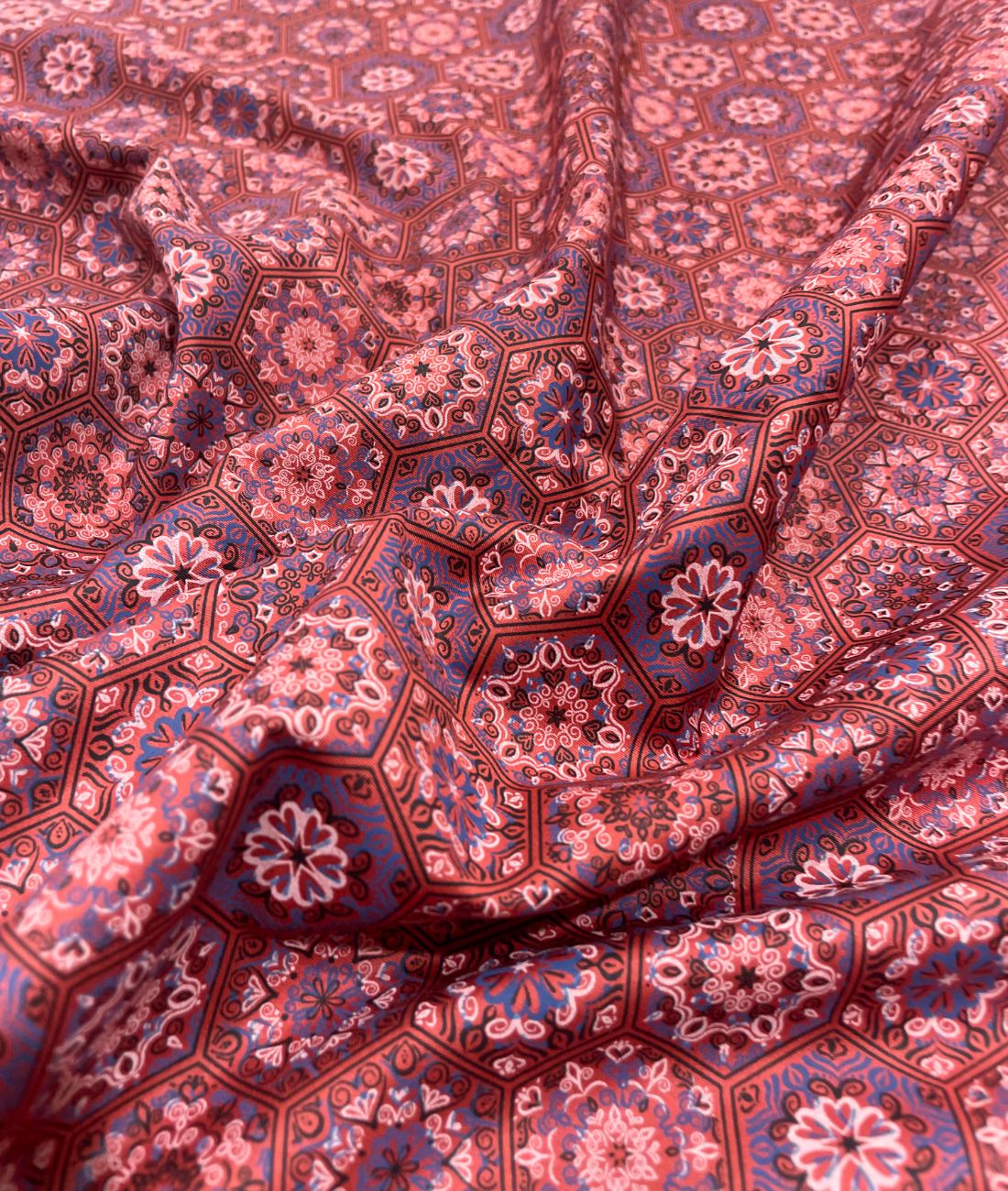 Red Paisley Printed 2 Ply Giza Cotton Fabric for Men's Shirt - Tepchi Men