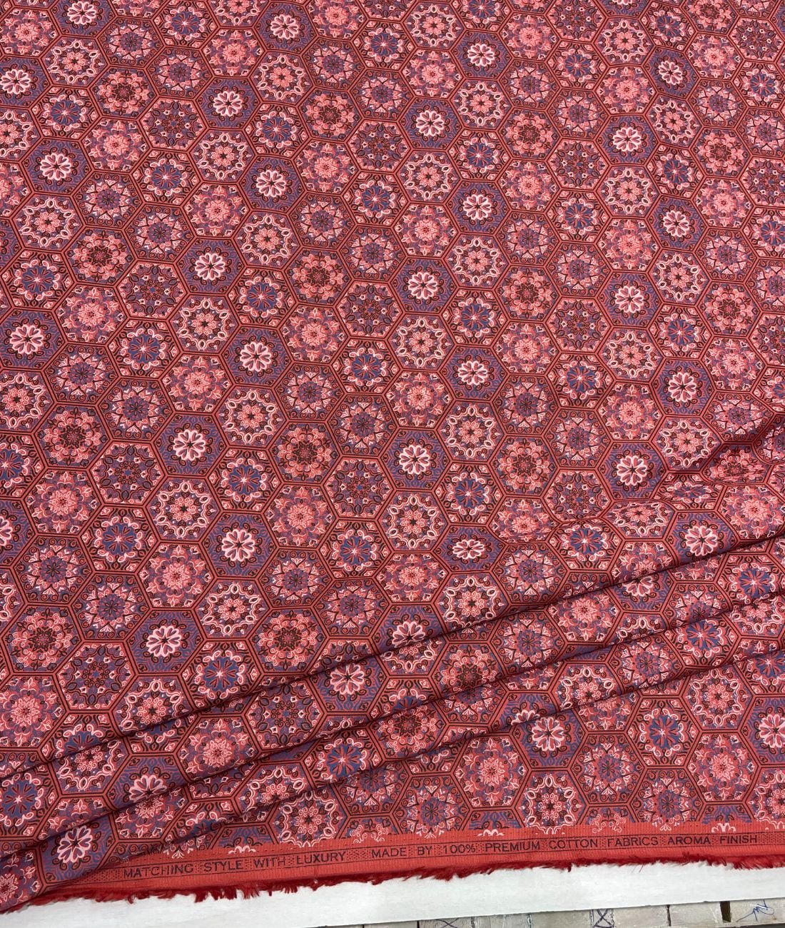 Red Paisley Printed 2 Ply Giza Cotton Fabric for Men's Shirt - Tepchi Men