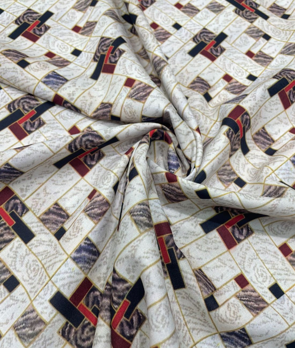 Regal Red & White Printed Anti Wrinke Cotton Fabric for Men's Shirts & Kurta - Tepchi Men