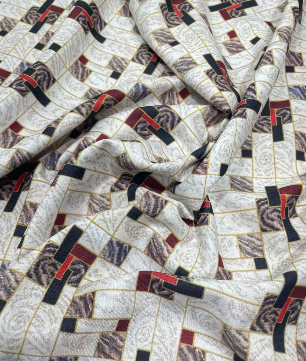 Regal Red & White Printed Anti Wrinke Cotton Fabric for Men's Shirts & Kurta - Tepchi Men
