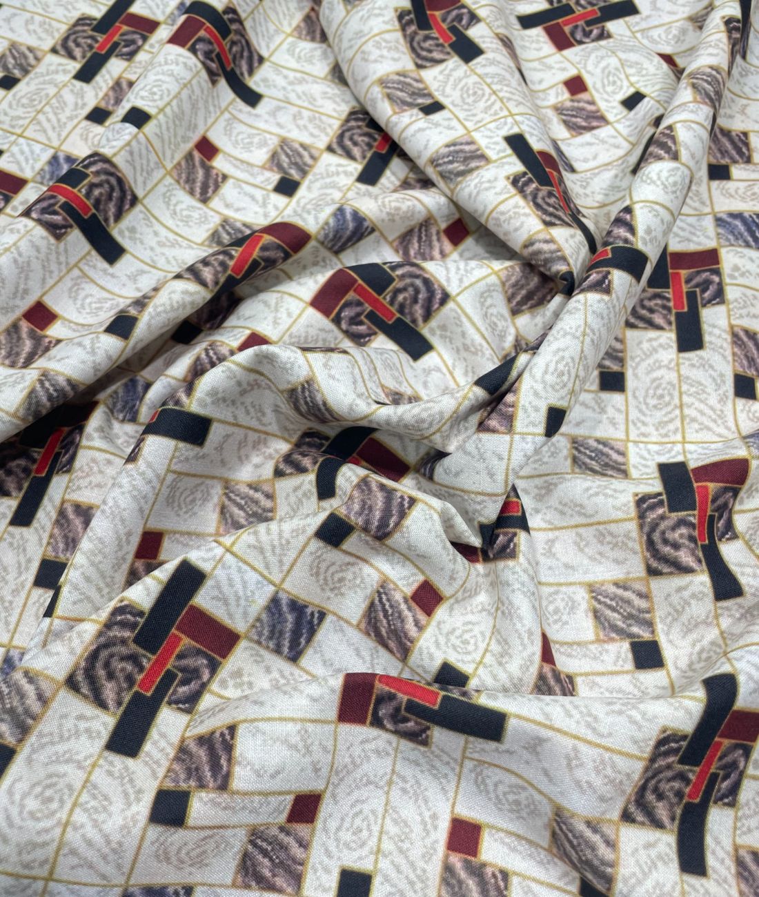Regal Red & White Printed Anti Wrinke Cotton Fabric for Men's Shirts & Kurta - Tepchi Men