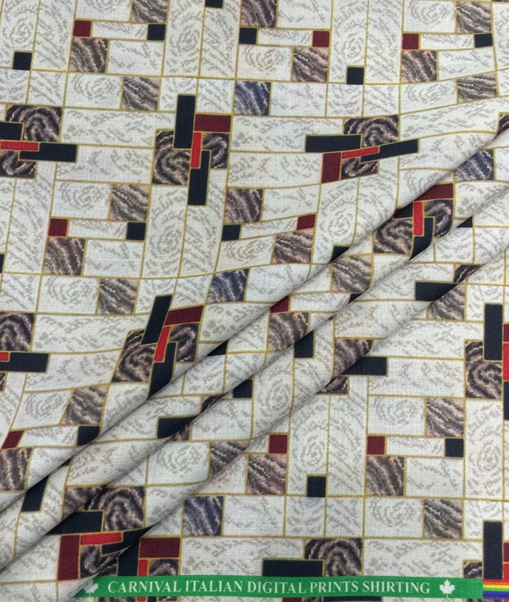 Regal Red & White Printed Anti Wrinke Cotton Fabric for Men's Shirts & Kurta - Tepchi Men