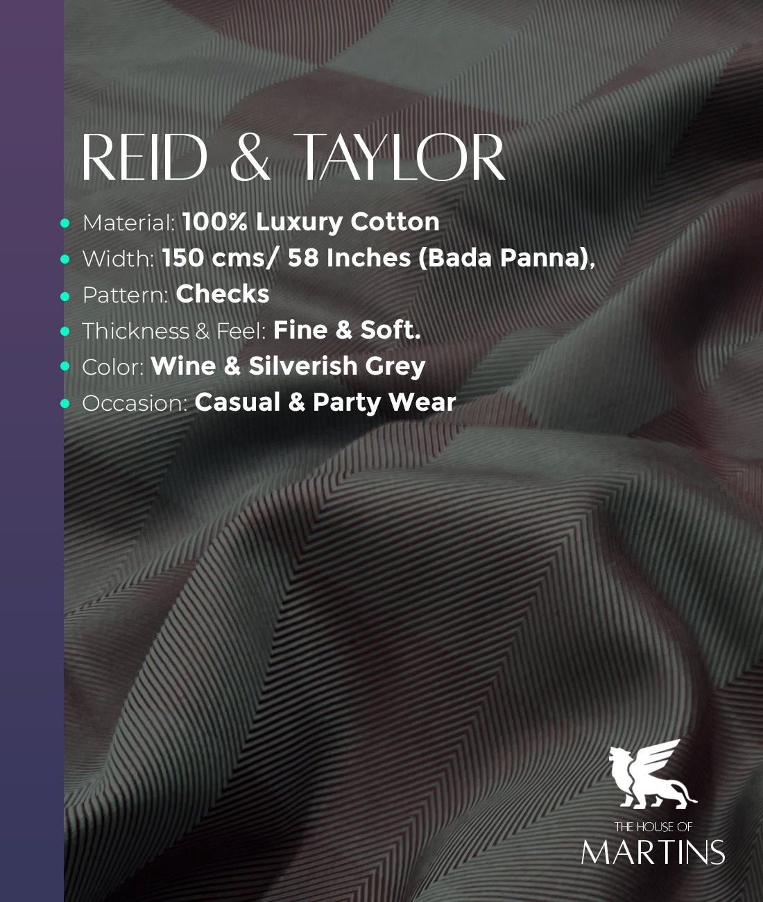 Reid & Taylor Luxury 2 Ply Giza Cotton Men's Unstitched Checks Fabric - Tepchi Men