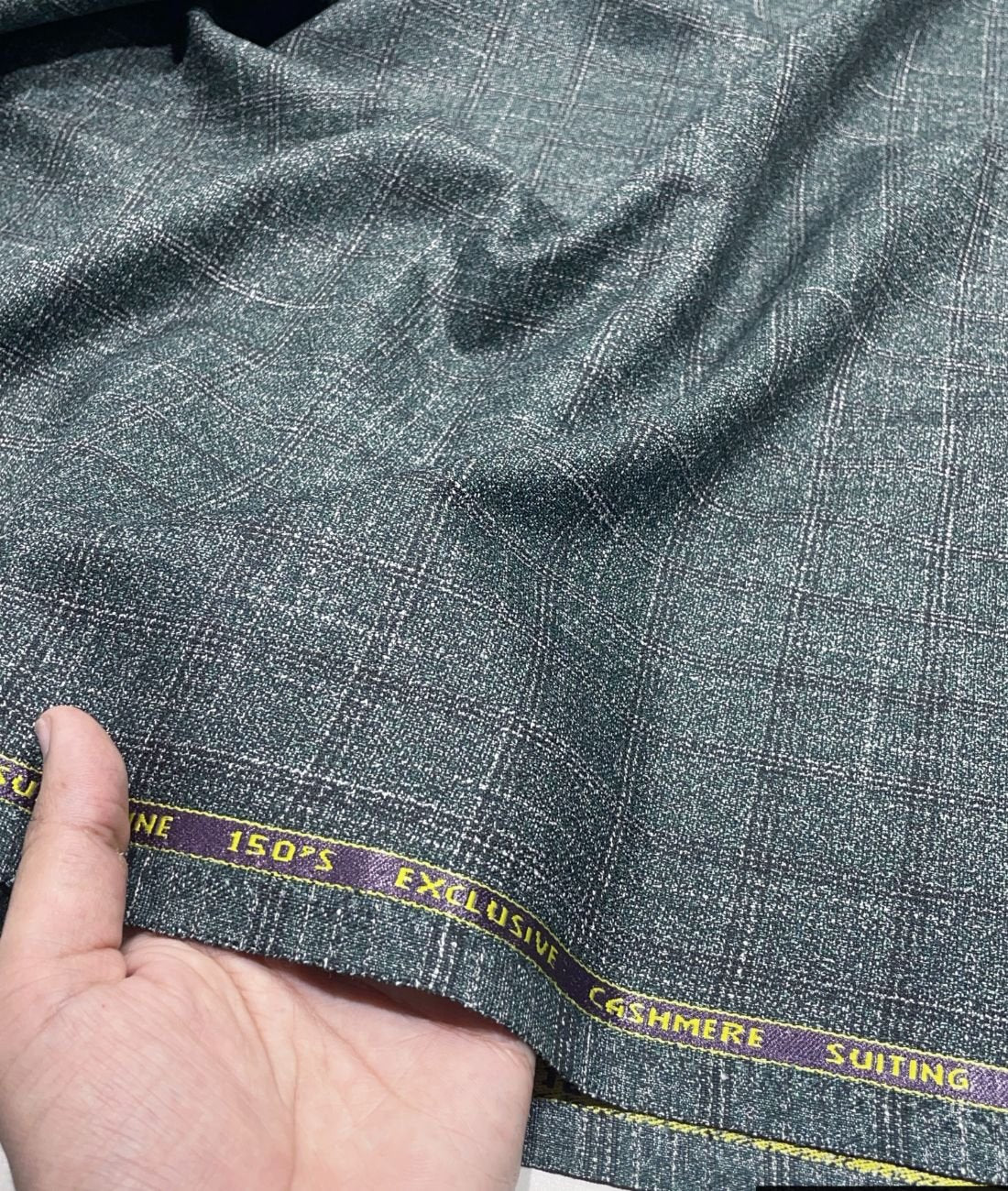 Spaadaa 150s Green Cashmere Wool Blend Checks Fabric - Tepchi Men