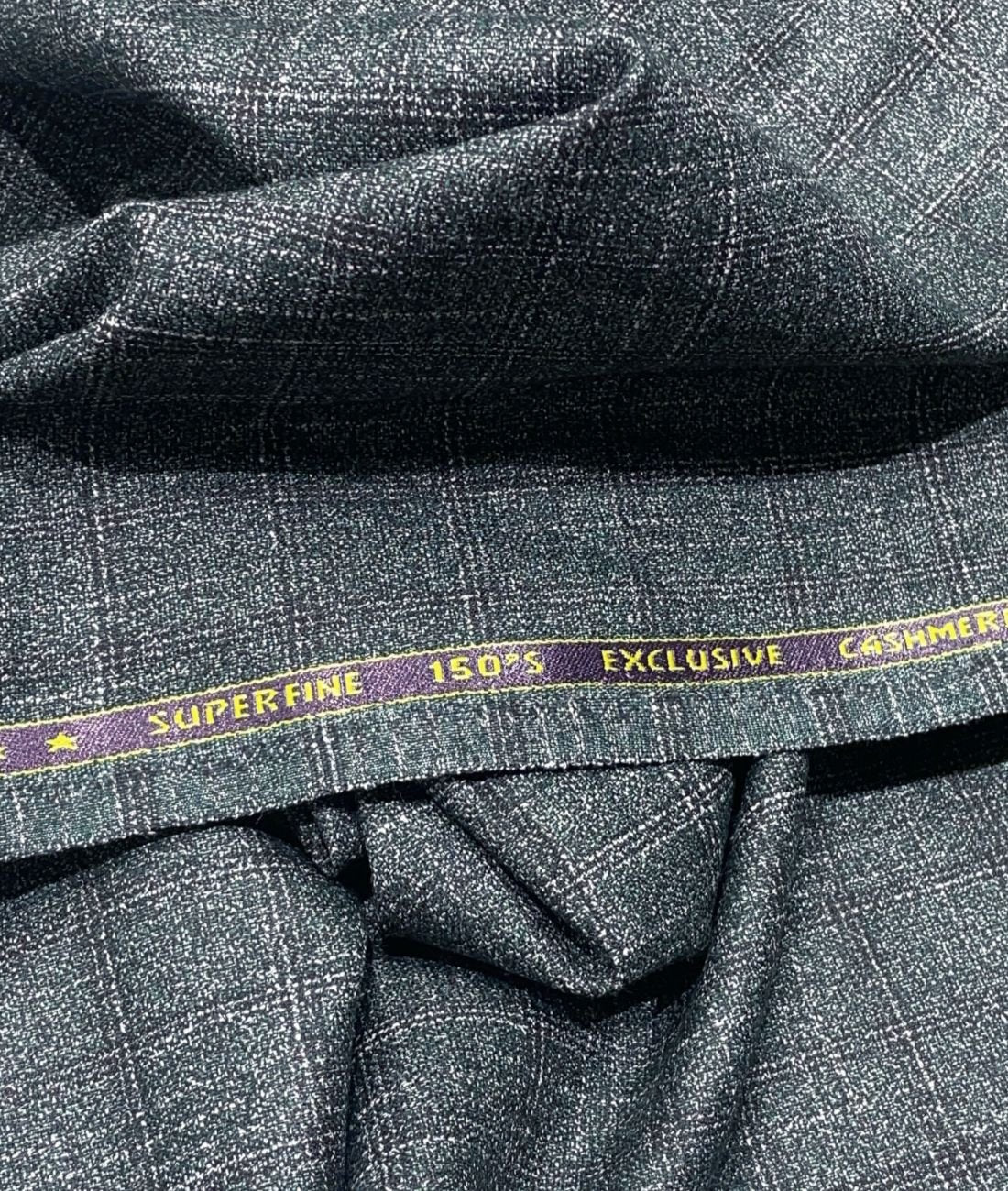 Spaadaa 150s Green Cashmere Wool Blend Checks Fabric - Tepchi Men
