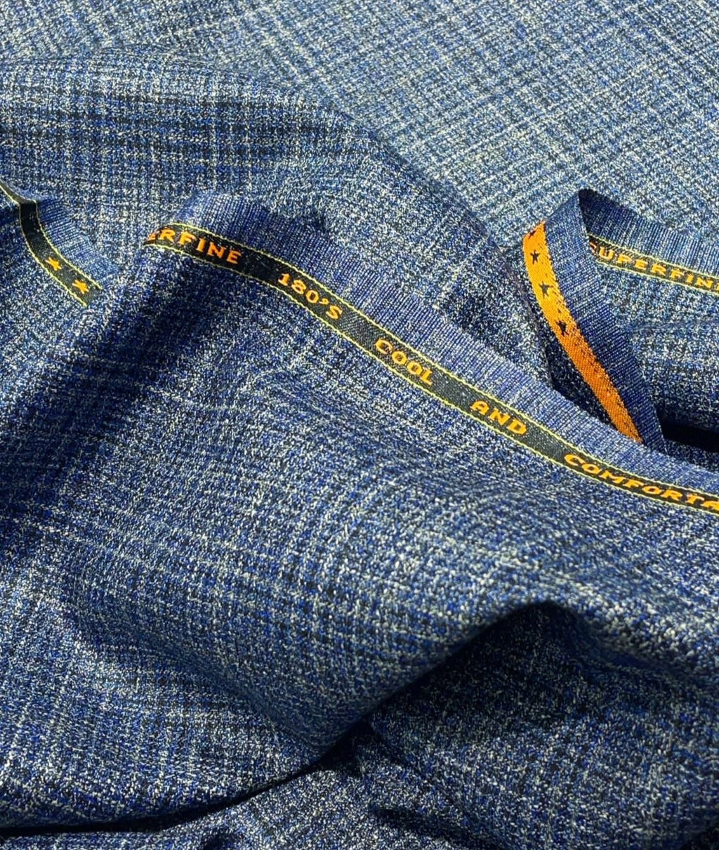 Spaadaa 180's Blue Wool Blend Checks Fabric - Tepchi Men