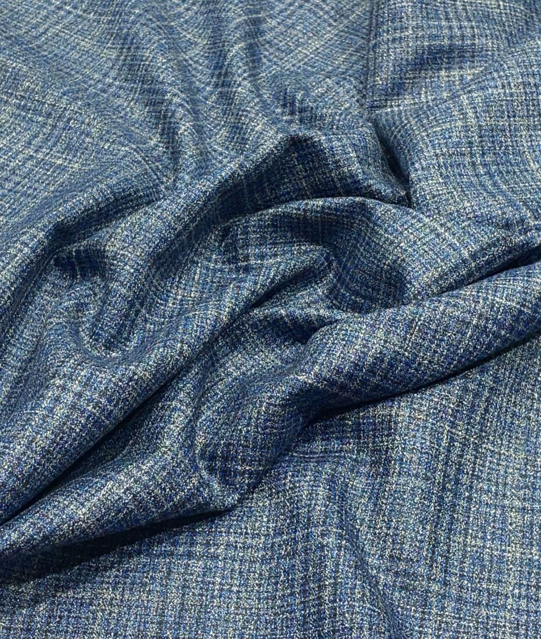Spaadaa 180's Blue Wool Blend Checks Fabric - Tepchi Men