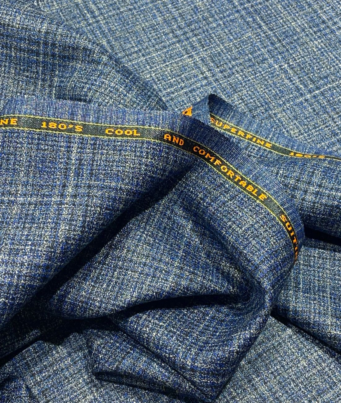 Spaadaa 180's Blue Wool Blend Checks Fabric - Tepchi Men