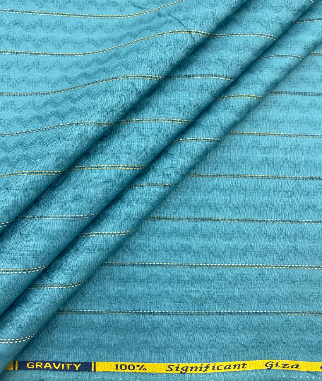 Turquoise Jacquard Giza Cotton Fabric for Shirt & Kurta - Tepchi Men