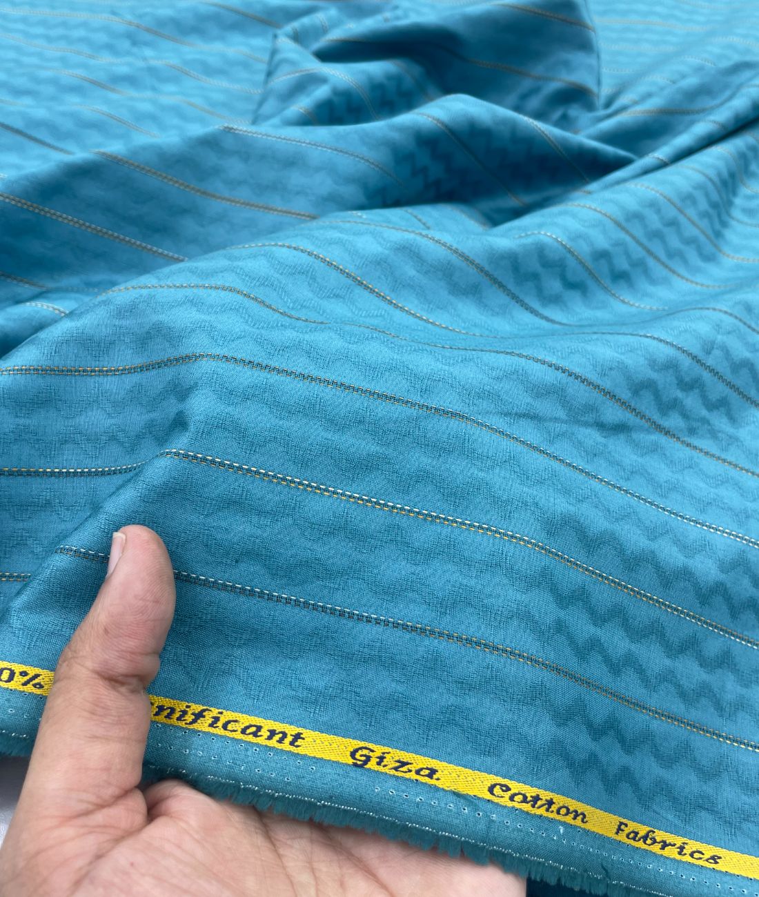 Turquoise Jacquard Giza Cotton Fabric for Shirt & Kurta - Tepchi Men