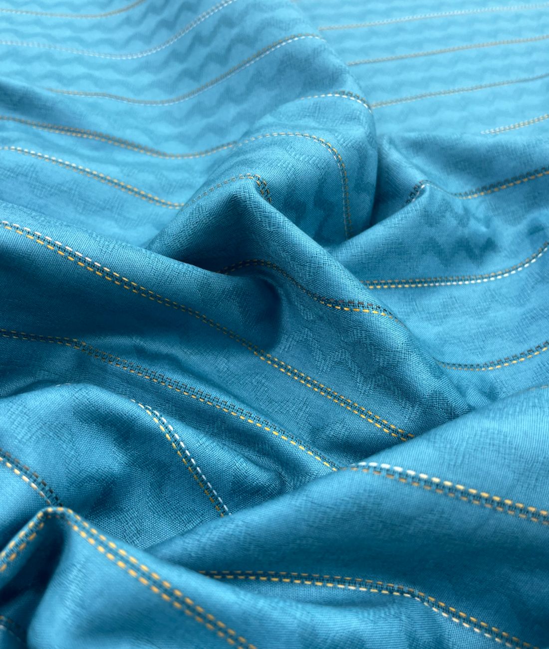 Turquoise Jacquard Giza Cotton Fabric for Shirt & Kurta - Tepchi Men