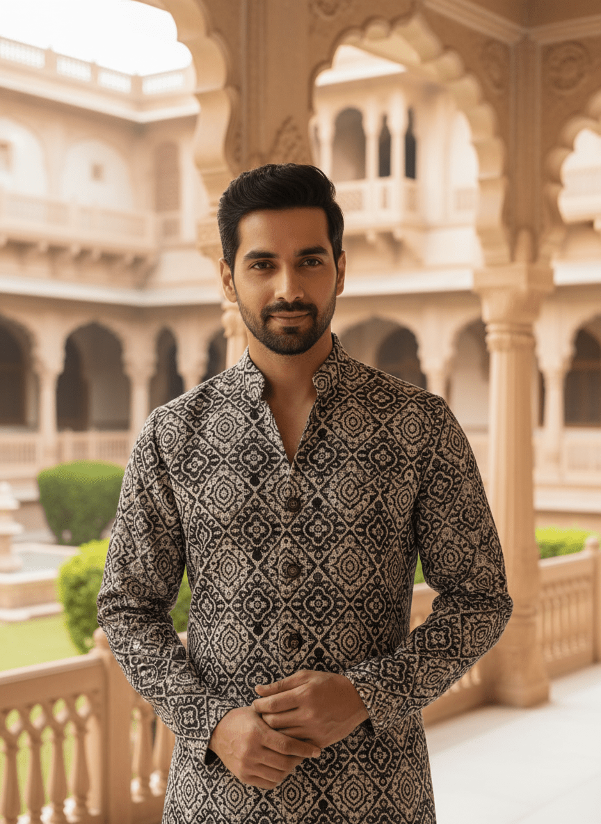 V Neck Luxury Kurta for Wedding Outfit - Tepchi Men