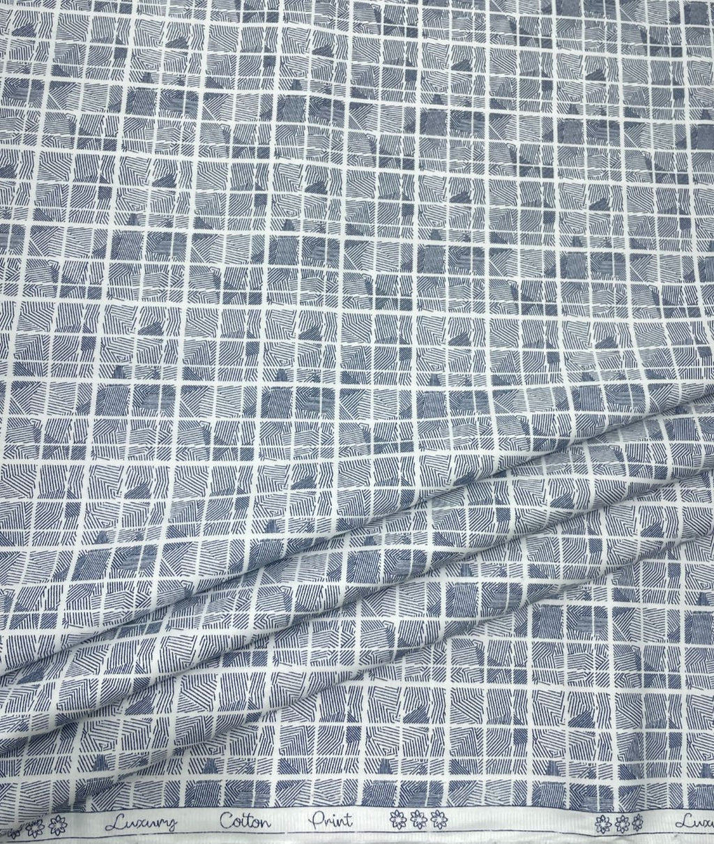White Abstract Printed Luxury Giza Cotton Fabric for Men's Shirt - Tepchi Men